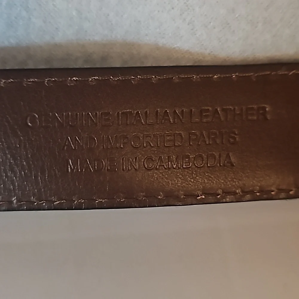J Crew Moon Plaid Genuine Leather Belt sz 34 Brass hardware Pre-owned - Picture 8 of 10